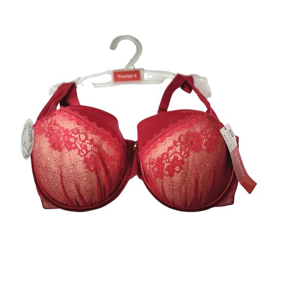 Triumph Satin Shine Push-Up Bra – Red Lace Overlay – 36D – New - Picture 3 of 11